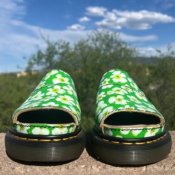 🏴󠁧󠁢󠁥󠁮󠁧󠁿 Dr. Martens MIE Vintage 90’s Green Daisy Floral Platform Slides UK 8 - Picture 6 of 16